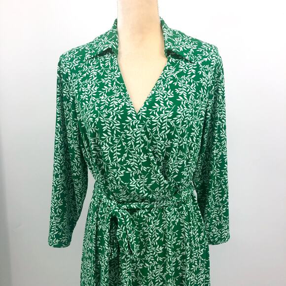 JESSICA HOWARD Faux Wrap Dress 14W Green Printed 3/4 Sleeve NWOT - Picture 5 of 10